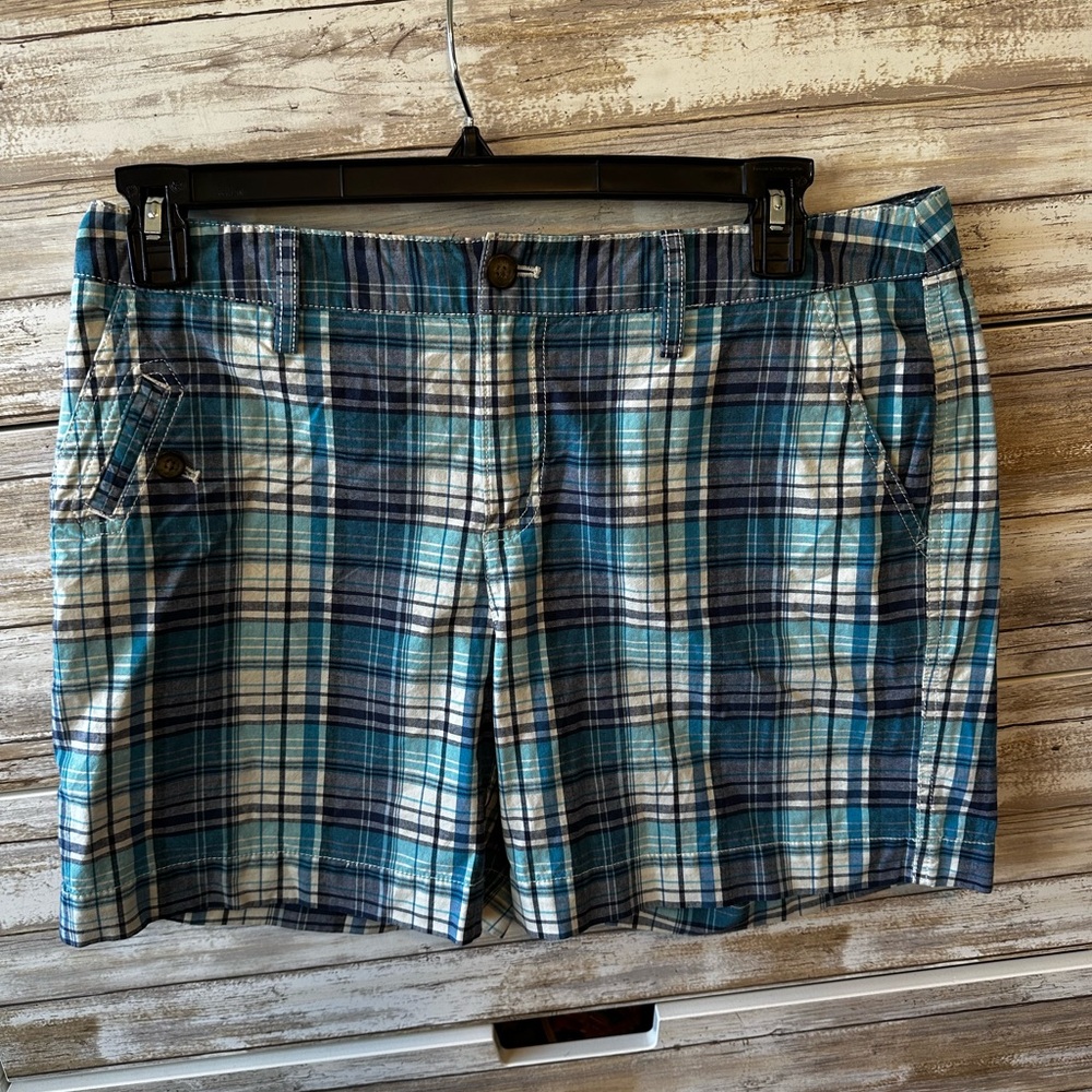 💙 Bass Plaid Bermuda Shorts Blue White Cotton Size 12